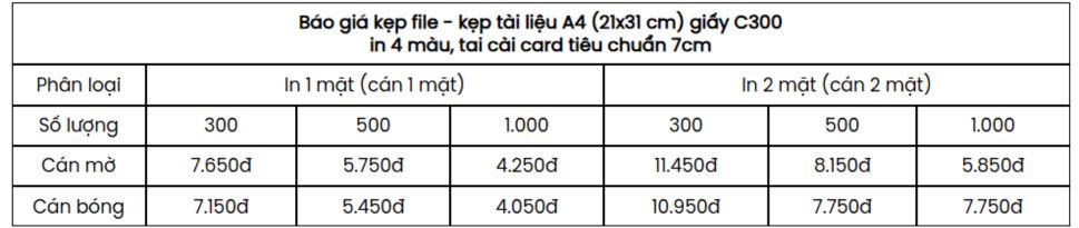 Bảng giá in kẹp file chi tiết
